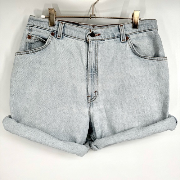 LEVI’S VINTAGE 90s Relaxed 951 Orange Tab High Rise Light Sun Faded Denim Jorts - Picture 8 of 9